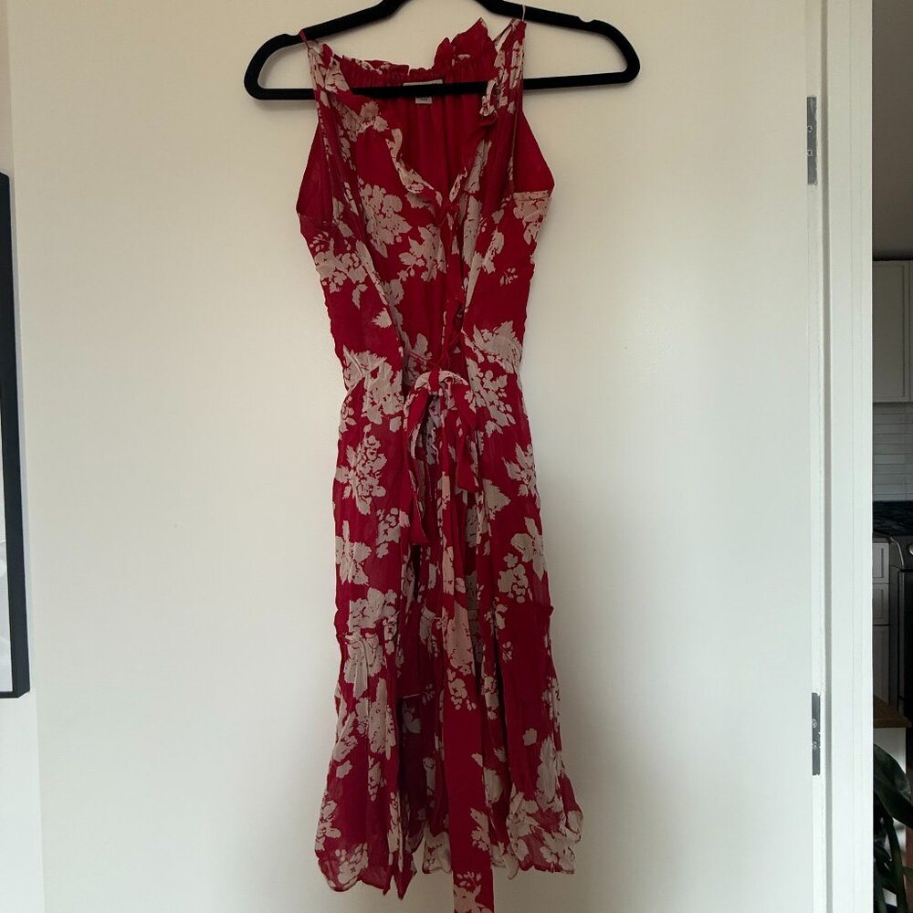 All Saints Maisie Lea Ruffled Floral Dress In Hot Pink - Like New